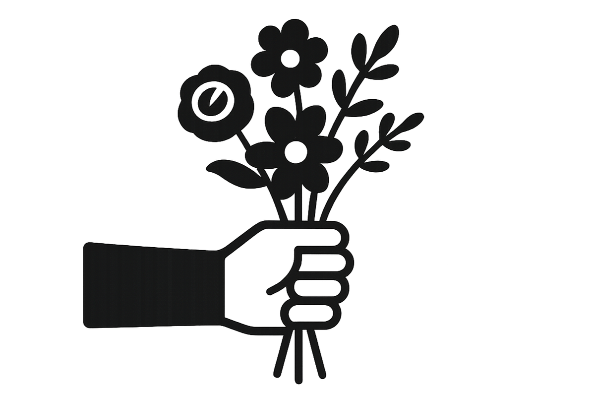 I want the hand holding the bouquet around the base, like they are giving it someone. Include the arm.
